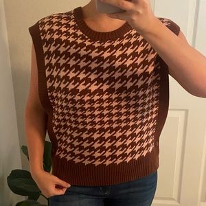 Brown and Pink Houndstooth &Merci Sweater Vest, Size Medium